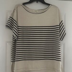Max Studio Cream and Black Striped Short-Sleeve Top